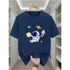 Men's Casual Cotton T-Shirt with Astronaut and Planets Print Short Sleeve Crew Neck Comfortable Sportswear Top