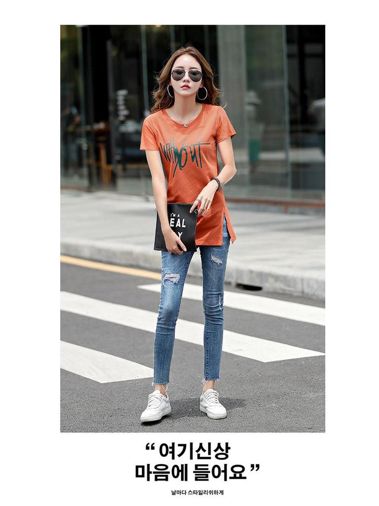 Women's Mid-Length Loose Letter T-Shirt, Korean Style Summer Casual Half-Sleeve White Top