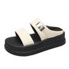Summer new muffin thick-bottomed metal one-word drag beach heightening slippers women's summer wear
