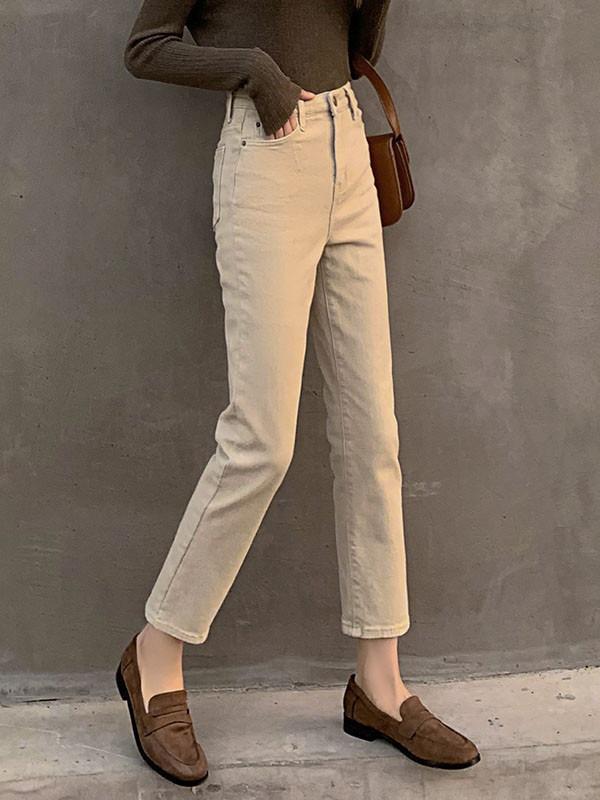 Pantalones de Chino de Mezclilla Khaki de Cintura Alta Adelgazantes Estilo Cigarrillo para Mujer - Colección Otoño 2025, Más Vendido Cortos para Tallas Pequeñas.