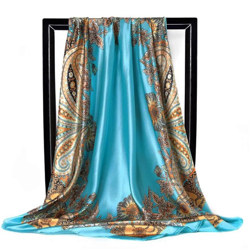 Fashion Scarves For Women Print Silk Satin Head Scarf Female 90cmx90cm Luxury Brand Square Shawl Large Hijab Scarfs For Ladies