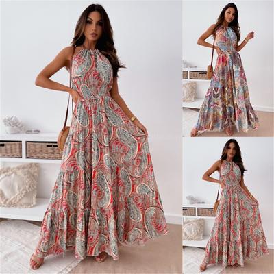 Tooxika Summer New Floral Backless Printed Dress Sleeveless Bohemian Long Dresses For Women