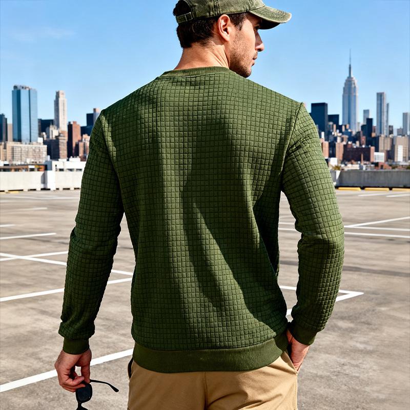 Men's Waffle‑Grid Textured cPullover Sweatshirt Soft Long‑Sleeve, Relaxed‑Fit Casual Daily & Layering Top for All Seasons
