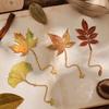 4pcs Vintage Autumn Leaves Hollow Bronzing Metal Bookmark with Metal Chain Pendant Bookmark for Birthday Writers Teachers