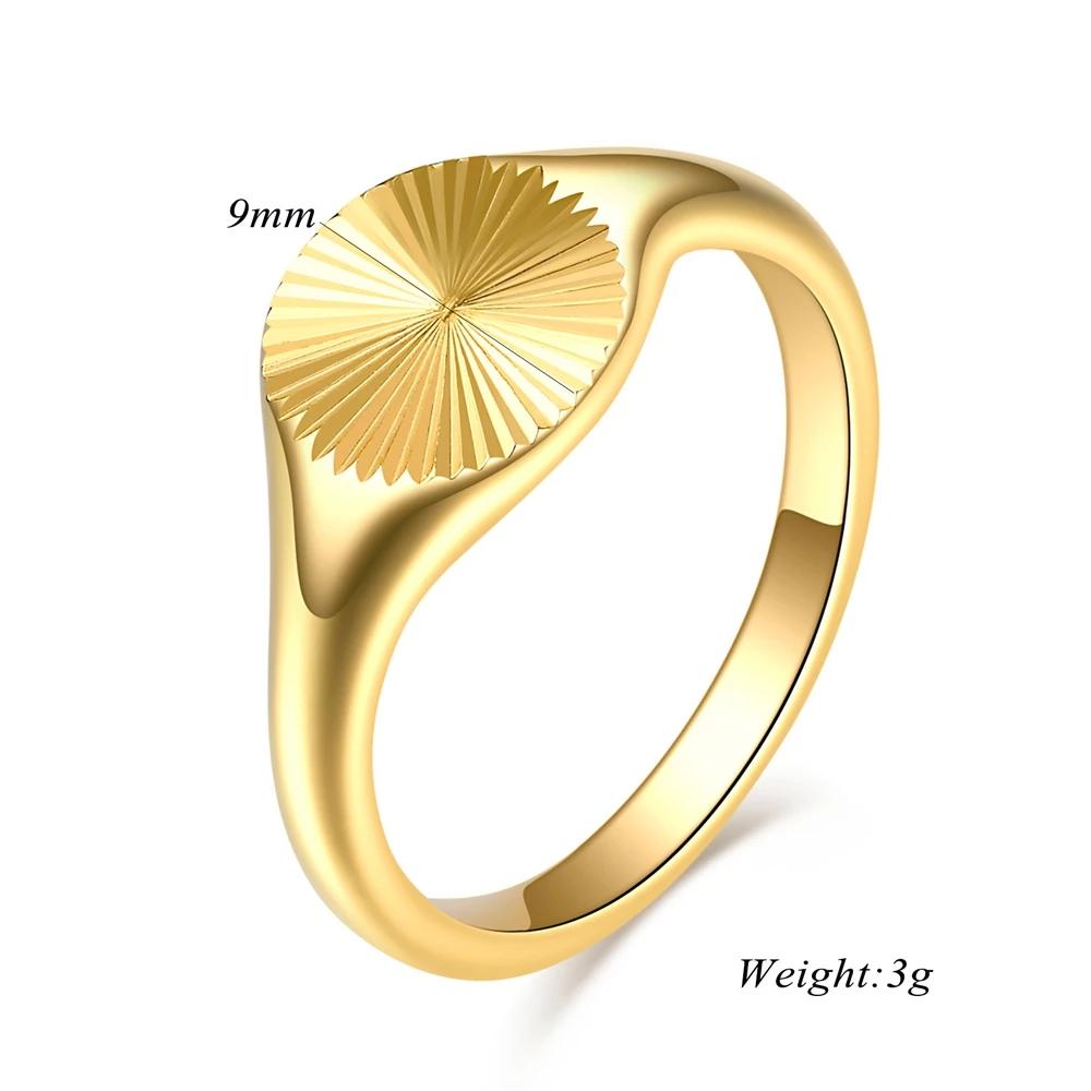 High Quality Carve Wave Rings for Women Minimalist Dainty Rays Texture Circle Ring Stainless Steel Signet Chunky Dome Ring