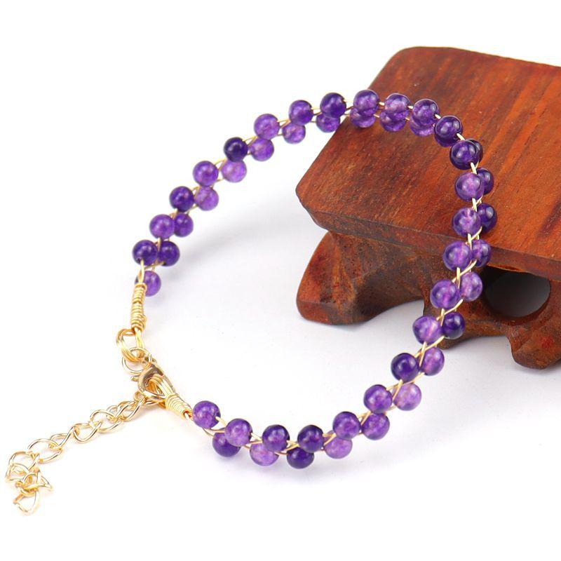 

Hand-Woven Crystal Agate Bead Green Dongling Amethyst Gold Bracelet Bracelet Adjustable B36 pure natural аметист