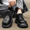 Derby Shoes Men's High-end Sense New Thick-soled Heightened Cowhide Leather Surface Casual Shoes Trendy Commuter Black Big Head Shoes