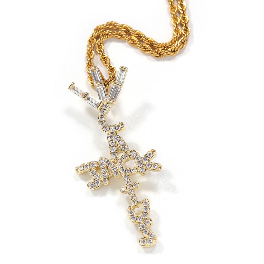 Hip Hop Trend Brand Diamond Cactus Jack Letter Pendant Necklace E-commerce