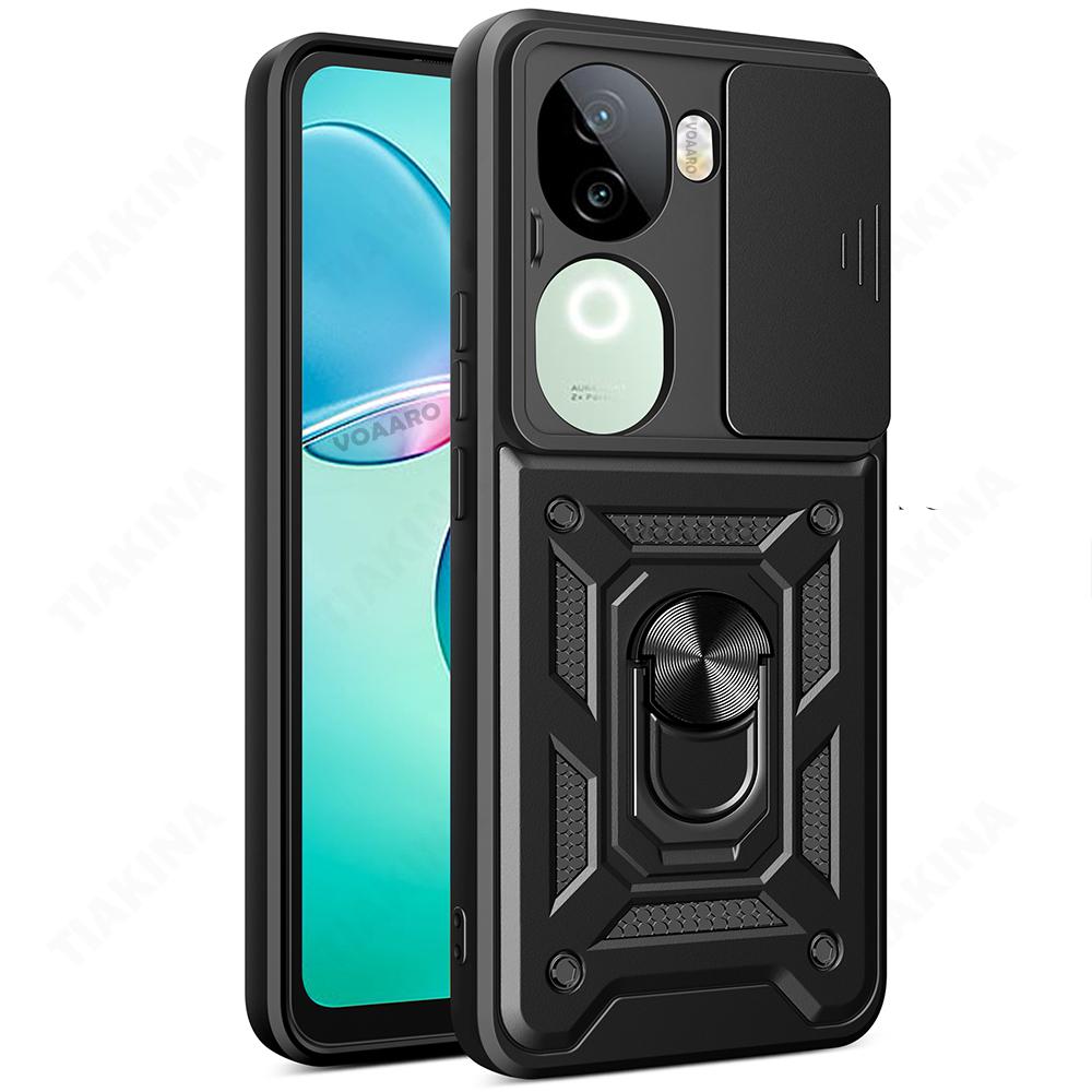 Slide Lens Armor Funda for Vivo IQOO Z9S 5G Global Case Magnetic Ring Stand Holder Cover for Vivo V40E 5G Global Case Back Capa