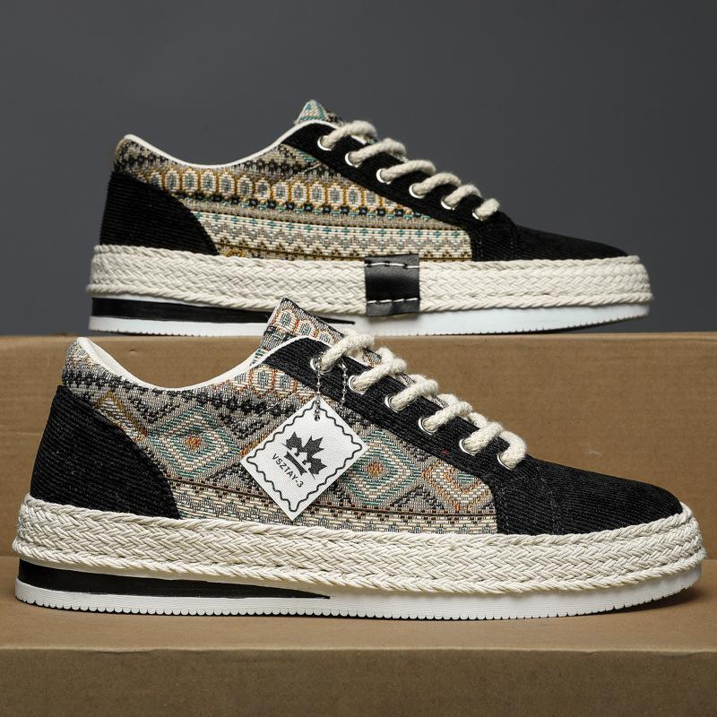 

Ethnic Pattern Corduroy Sneakers Woven Sole Casual Shoes for Men Women 39 чёрный