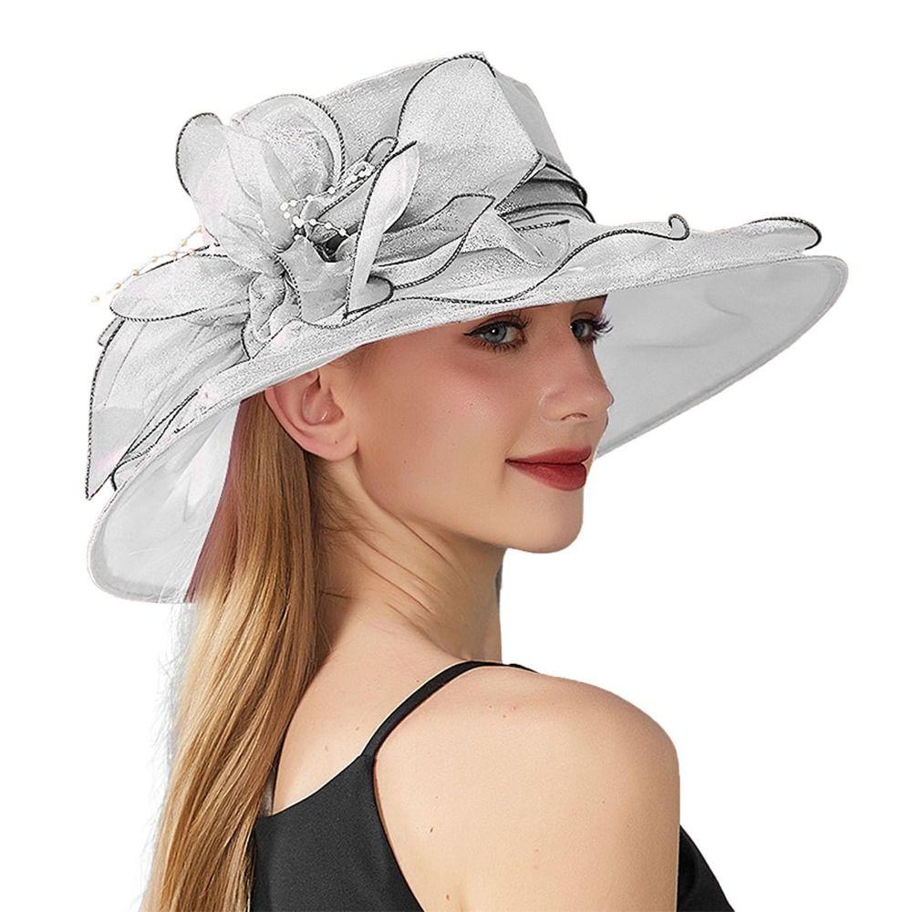 Organza Summer Ruffles Sun Hat Wide Brim Bridal Tea Party Wedding Hat Classy Women Derby Hat