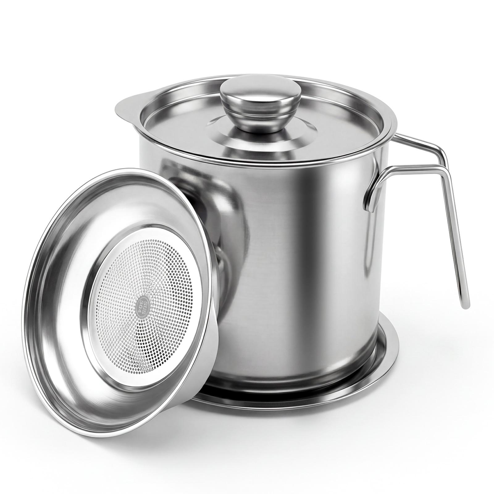 

1.8 L /61 oz Fat Container Stainless Steel Oil Strainer Pot Container Jug with Filter Grease Fat Storage Can for Kitchen Cooking