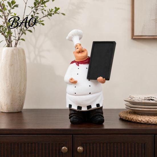 Retro Fat Chef Sculpture Figurine, Resin Countertop Table Decoration, Funny Statue with Dining Room Figurine Seasoning Bottle/Bottle Opener/Message