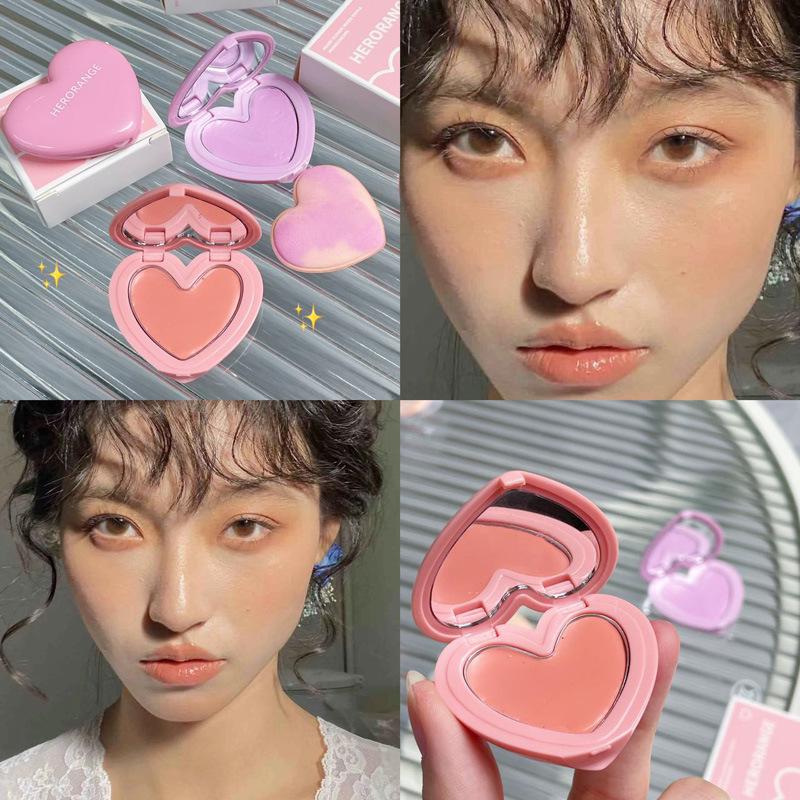 HERORANGE Heart-Shaped Cream Blush: Matte, Low-Saturation, Fine Texture for Natural, Girlish Contours