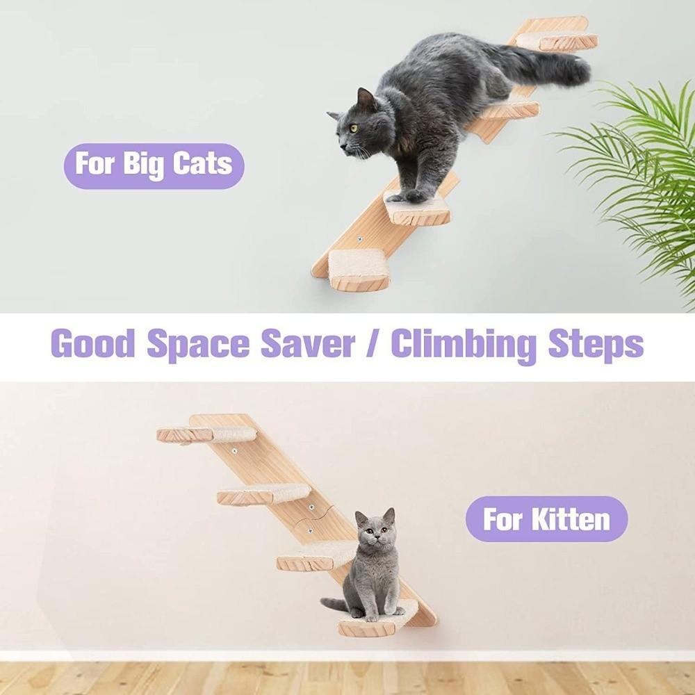 Wooden Cat Climbing Shelf Wear Resistant with Cushion Sisal Rope Cat Stairs Space Saving Pet Wall Steps Sleeping