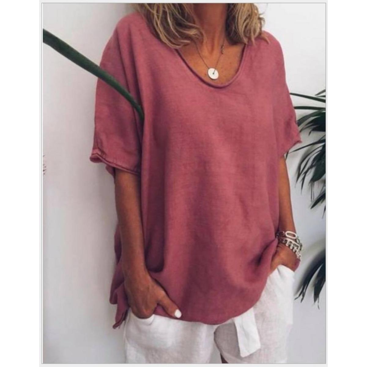 

Новая однотонная свободная футболка с короткими рукавами в стиле кэжуал из хлопка и льна 2XL красный