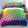 3-teiliges schillerndes Waben-Bettwäsche-Set, Pastell-Regenbogen-Sechseck 3D-Druck Bettbezug Kissenbezüge Einzelbett Doppelbett King Queen, Geschenk