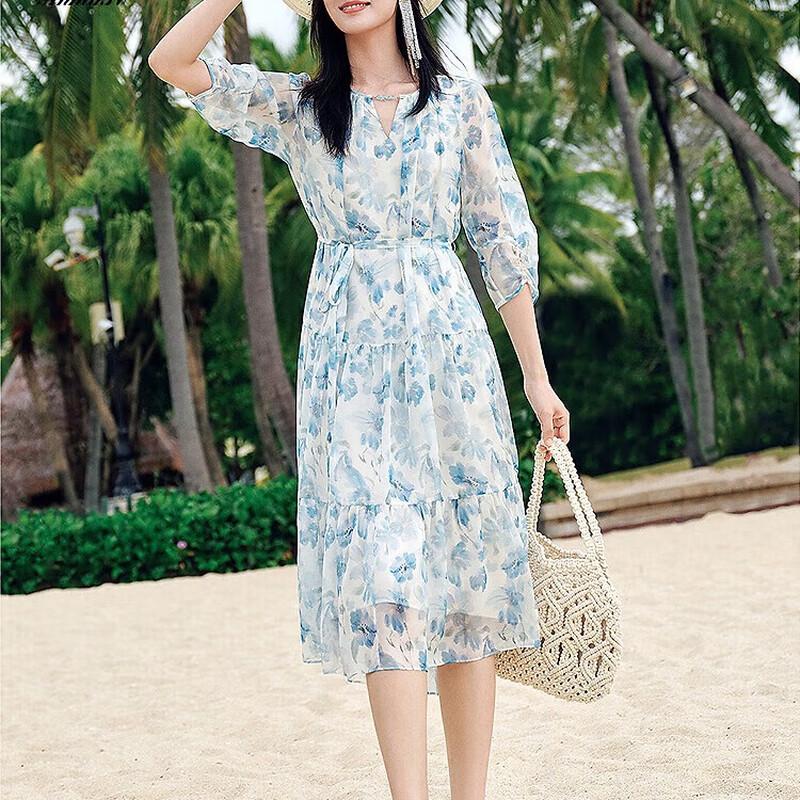 

JUZI ANNACU Морская соль лето Цветочное шифоновое платье 2XL