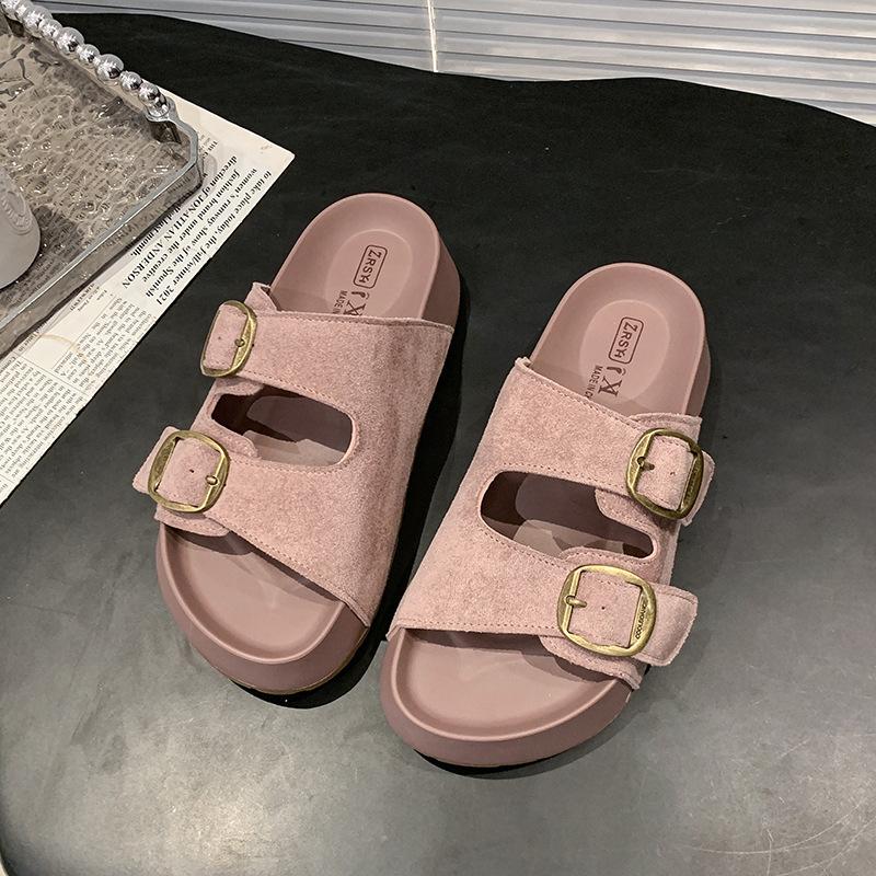 Fashion versatile slippers 2025 summer new thick-soled heightening cool slippers women wear one word with casual slippers