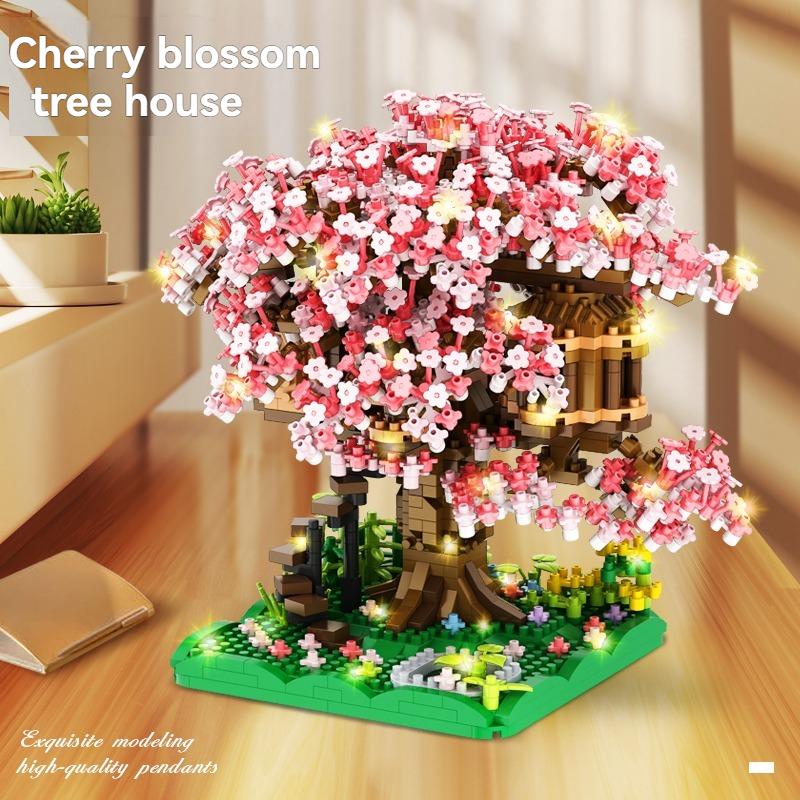 Non-Toxic Micro Sakura Tree Building Blocks Set Diy Cherry Blossom Bricks With Light Treehouse Model Ornament Romantic Gift For Childrenfriend