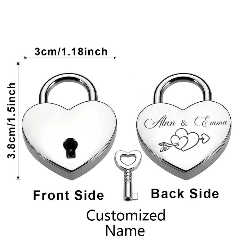 1 Stück Romantisches Herz Anpassbarer Name Hochzeitsschloss mit Schlüssel Hochzeits-Geburtstags-Reise-Geschenk Personalisierter Partnername Gravur Schloss