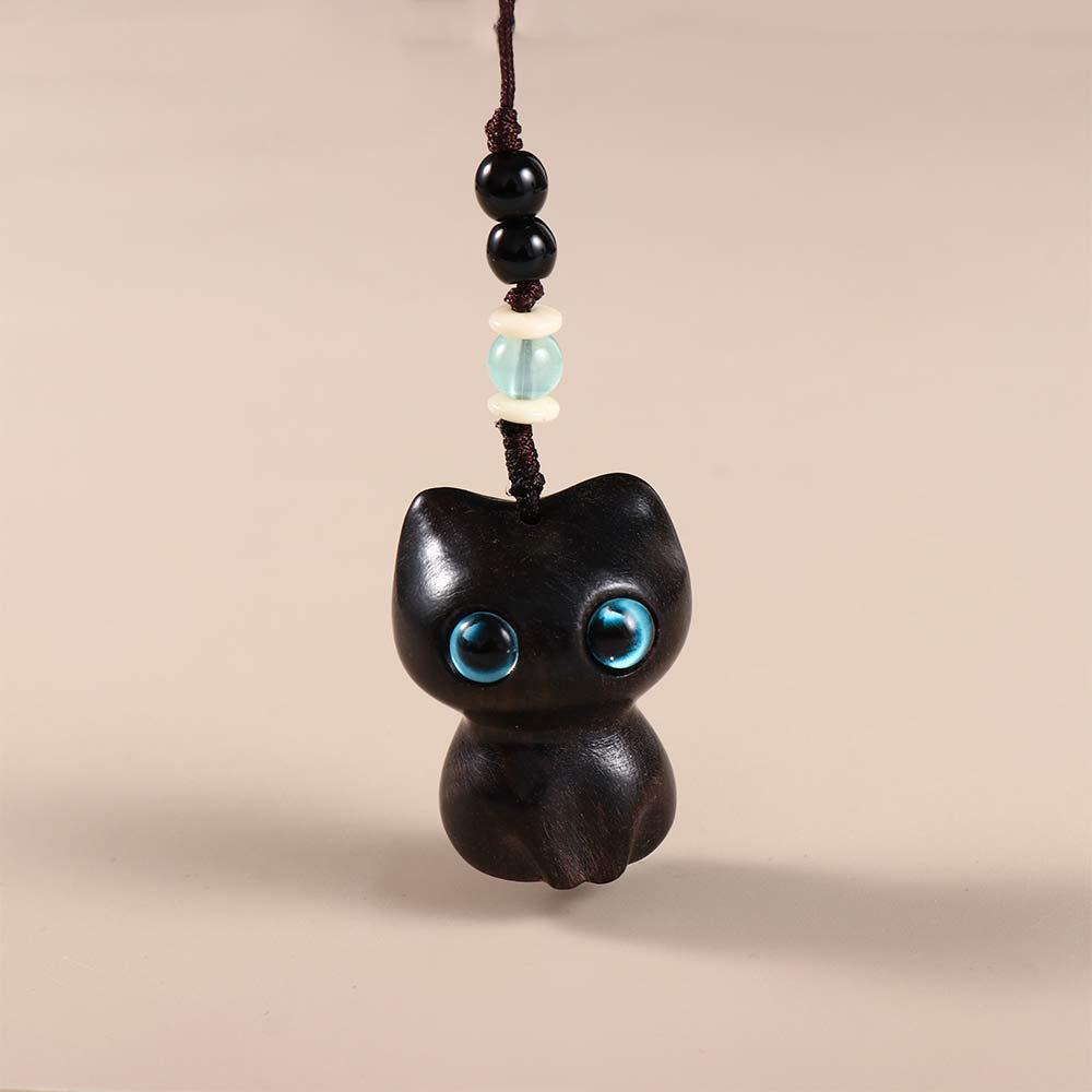 Blessing Cat Shape Wood Car Keyring Keychain Components Jewelry Findings Sandalwood Key Chains