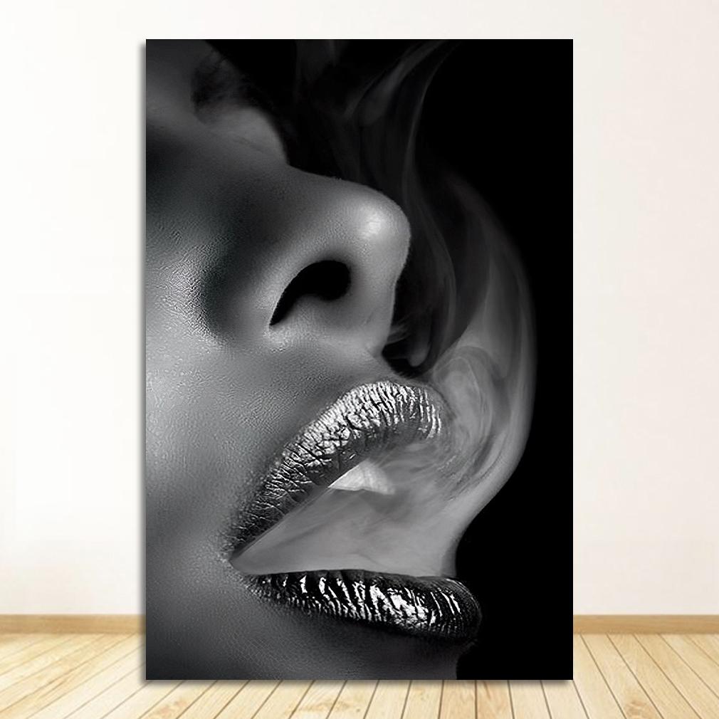 Malerei Frauenporträt Skandinavien Poster und Drucke Wandkunst Bilder Für Wohnzimmer Sofa Schwarz Weiß Lippe Cuadros Leinwand