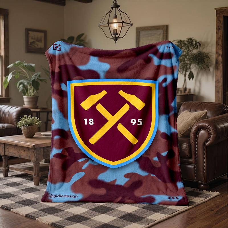 Coperta in Flanella con Stampa West Ham United Calcio Morbida Calda Coperta da Divano Letto per Casa Ufficio Camera da Letto
