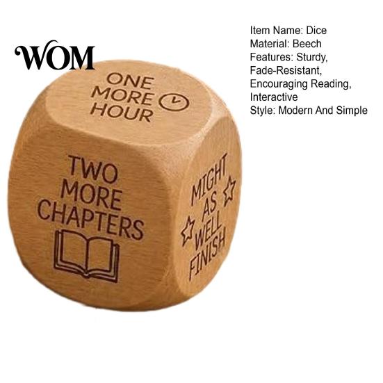 Interactive Reading Dice Wooden Decision Dice, 6-Sided Wood Engraved Quotes Prompt, Natural Bookish Daily Habit Tool Charm, Fun Companion Book