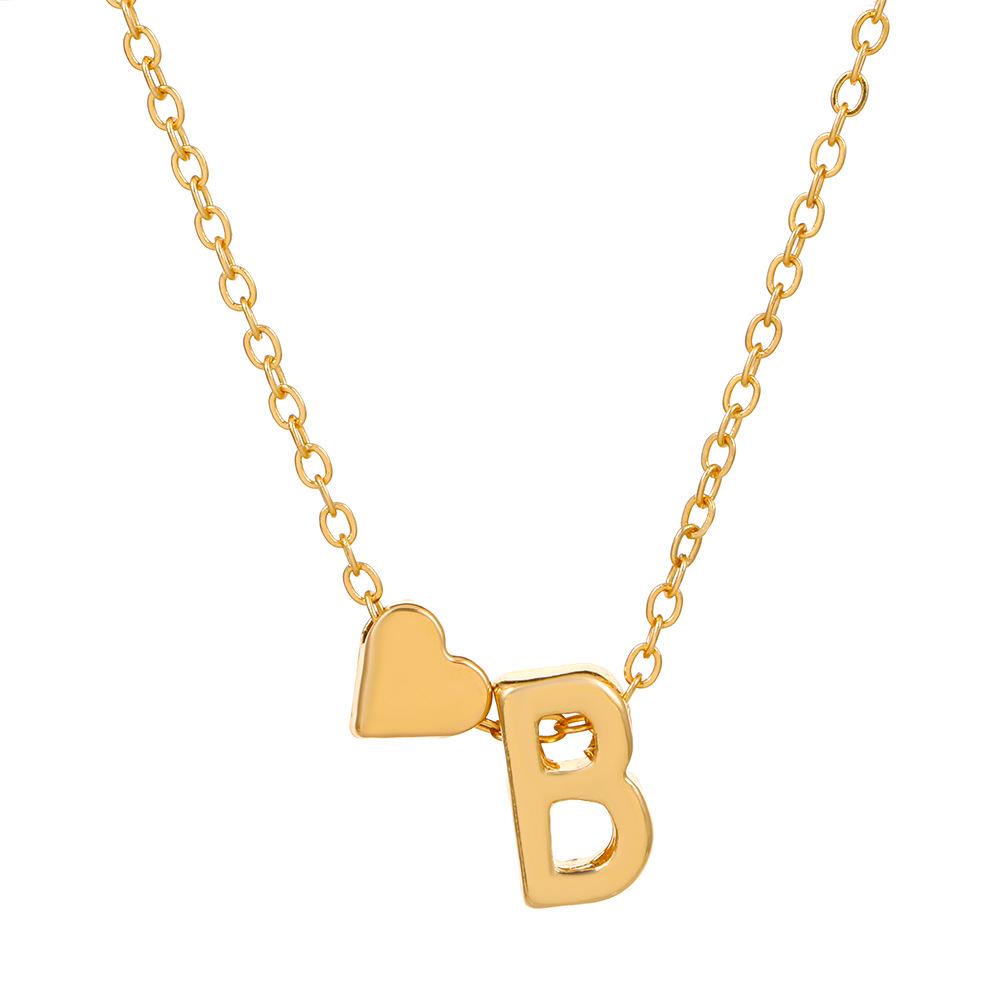 European & American Alphabet Love Heart Pendant Necklace – Versatile Peach Heart Clavicle Chain