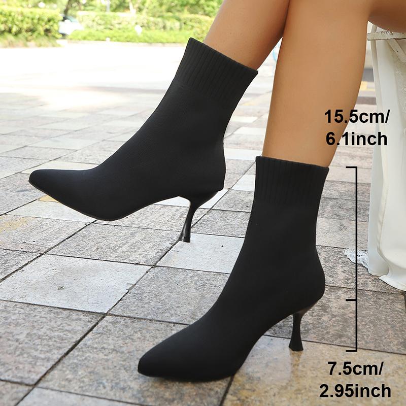 Fashion Fashion Slip On Slim Knitted Ankle Boots Women Plus Size Stretch High Heel Boots Woman Autumn Winter Thin Heeled Sock Booties