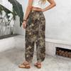 Women's Casual Printed Pattern Wide Leg Pants with Front Button Closure - Loose Straight Fit Trousers for Daily Wear Outfit