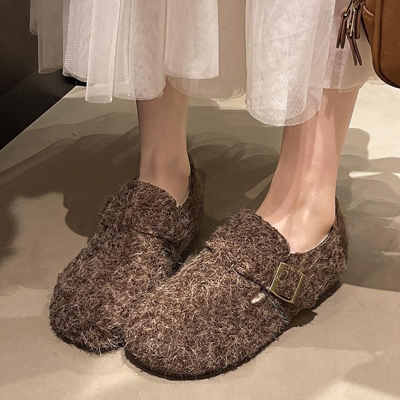 Retro fleece women's shoes, new autumn and winter beanie shoes, fleece warm fluffy cotton shoes