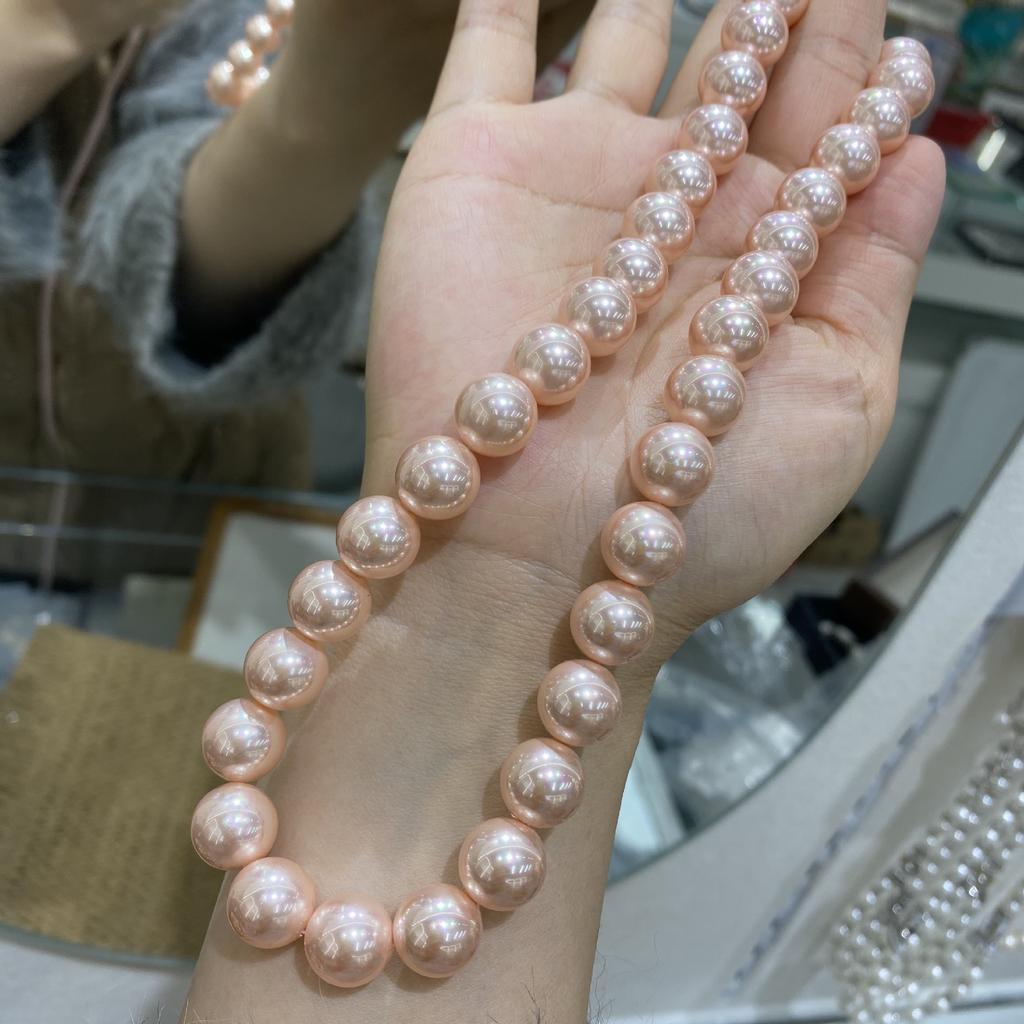 12M Pink Necklace Women'S Pink Beaded Collarbone Chain Autumn And Winter Light Luxury Sweater Chain