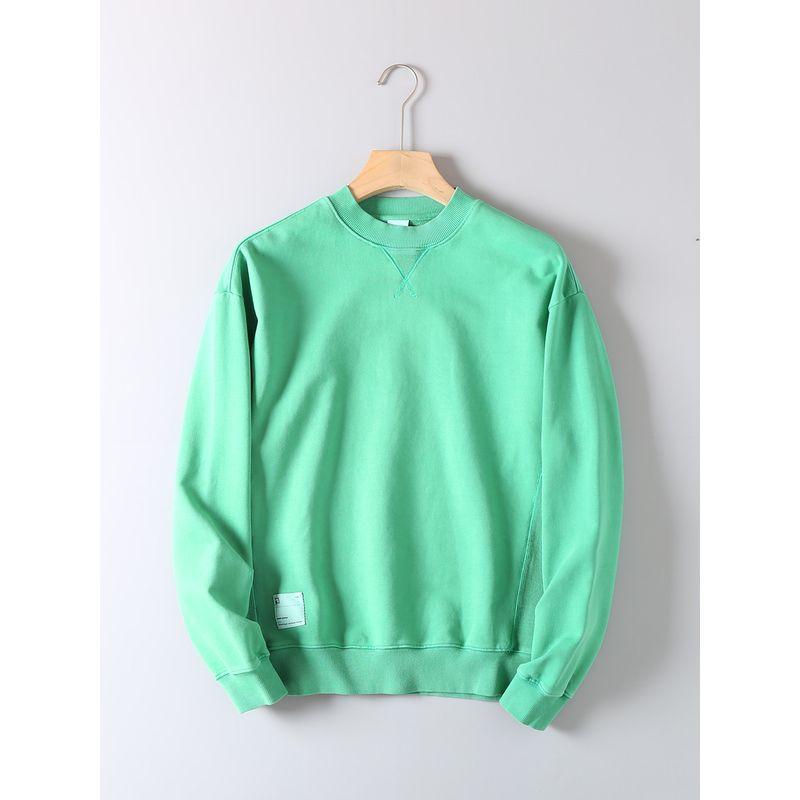 Heavyweight Washed Cotton Terry Crewneck Sweatshirt for Men, Spring and Autumn Vintage Trendy Top Jacket