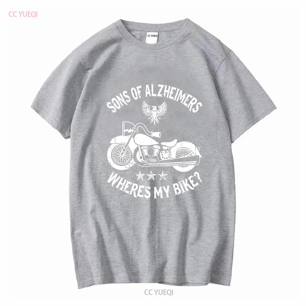 Biker Sons Alzheimers Wo ist mein Motorrad T-Shirt lang- oder kurzärmlig Vintage gewaschene Streetwear Stretch-Top für den Alltag