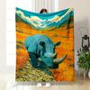 "Blue Rhino In Vibrant Mountain Landscape" Patterned Flannel Blanket Perfect for the Bedroom Living Room, Sofa, or a Little Nap