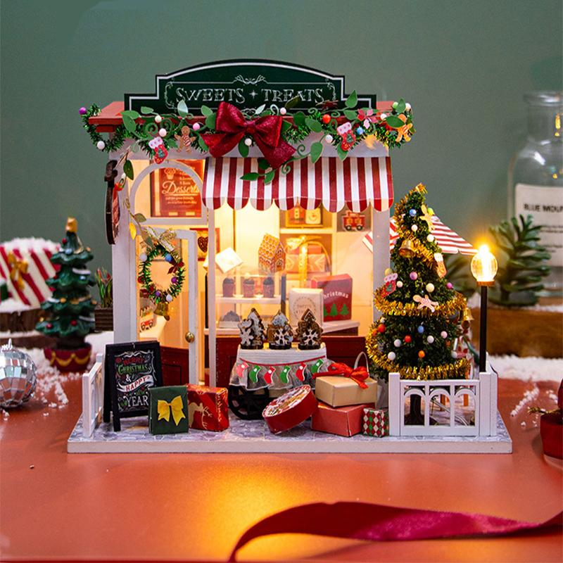 New Christmas Dollhouse Furniture Book Nook Miniature Building Kit Accessories DIY Hut cabin Houses Doll House Creative Puzzle