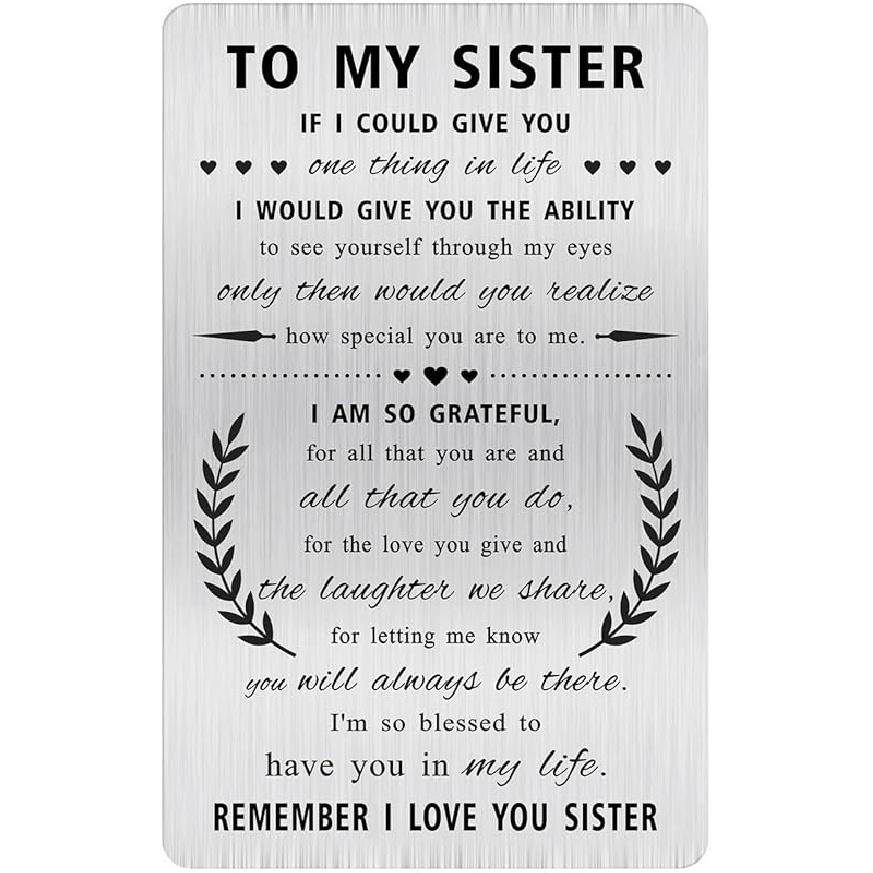 Alotozo Personalized Birthday Card for Sister - Laser Engraved Stainless Steel Wallet Card, Sister Birthday Gift, Durable Bday Keepsake
