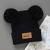 Children's bear ear hat baby cute cartoon double ball knitted velvet thickened windproof warm autumn and winter wool hat