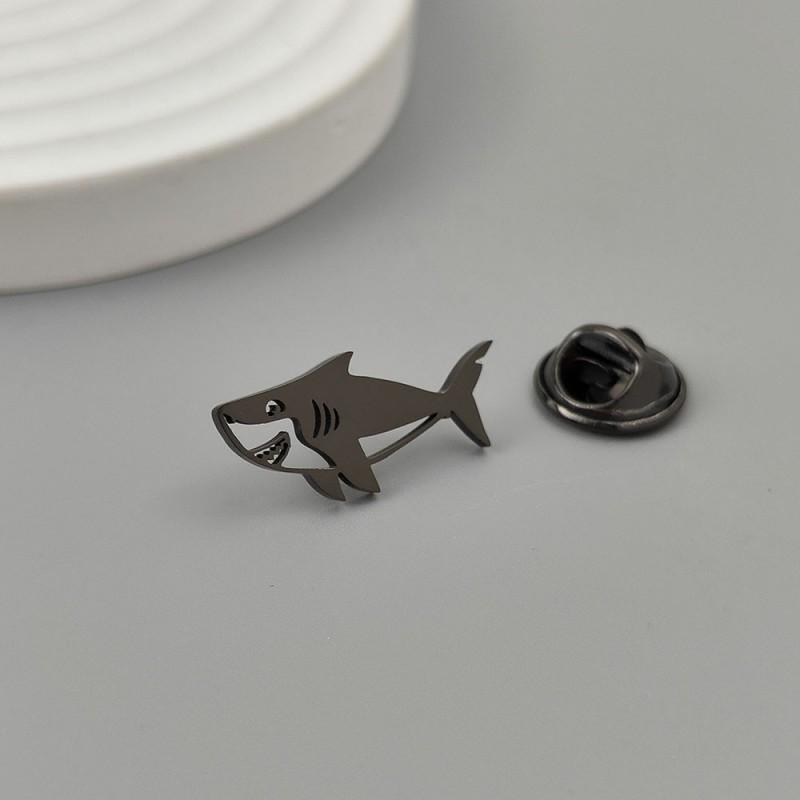 Cartoon Fun Shark Gold Brooch Flat Cutting Badge Men s Suit Shirt Cufflinks 18K
