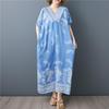 Kortærmet Plus size Bomuld vintage blomstret ny i kjoler til kvinder afslappet løs lang sommerkjole