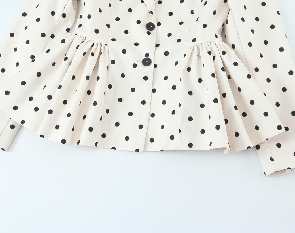 Blazer de Terno Feminino de Bolinhas Dupla Face com Lapela 2025 - Moda Outono/Inverno