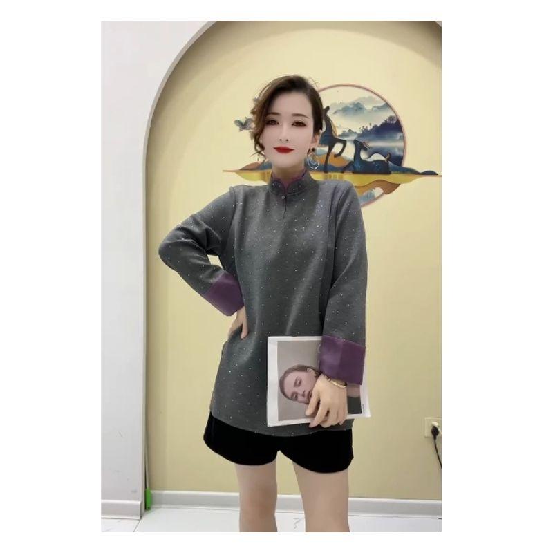 

Very Chinese Composite Cotton Flash Buckle Collar Nine-Quarter Sleeve Loose Version Long Shirt! Work Clothing Female Position Fan Outwear Grey 2XL recommend recommend 72.50kg