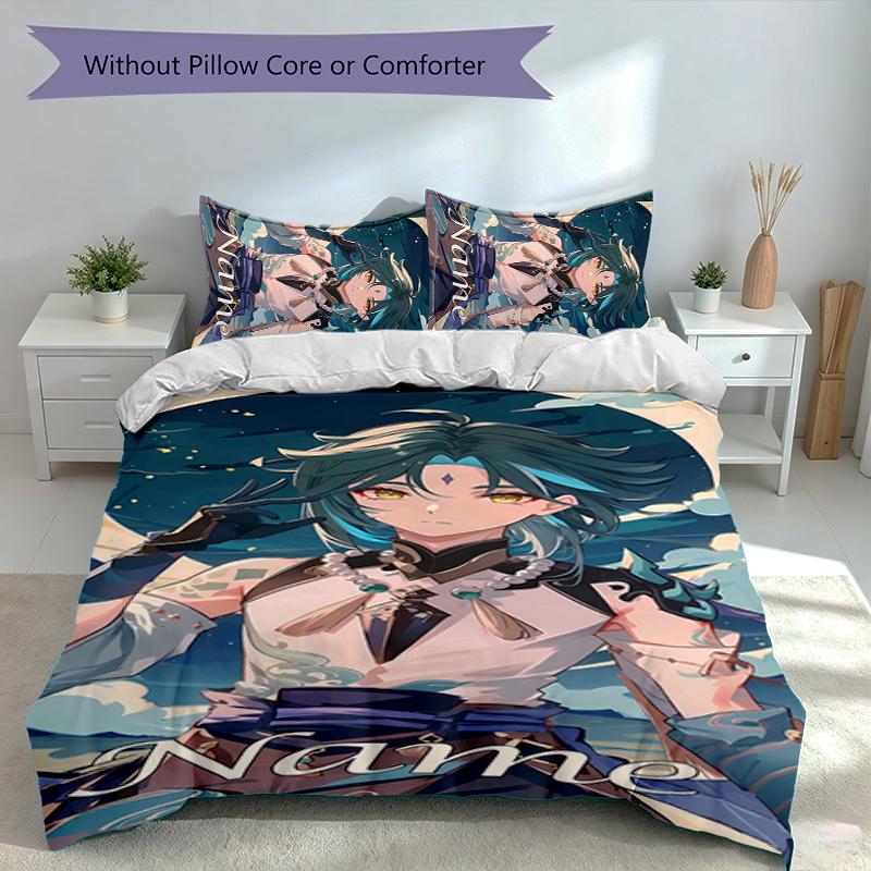 3pcs Custom Name Genshin Impact Characters Set,Includes 1 Duvet Cover and 2 Pillowcases,All-season Bedroom Decor