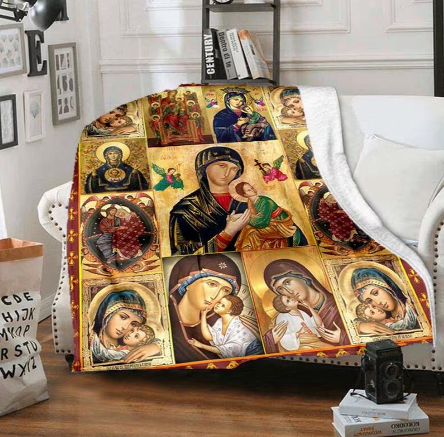 Soft Flannel Virgin Mary Blanket Warm and Lightweight Throw for Sofa Bed Travel Camping Livingroom Office Couch Chair and Bed
