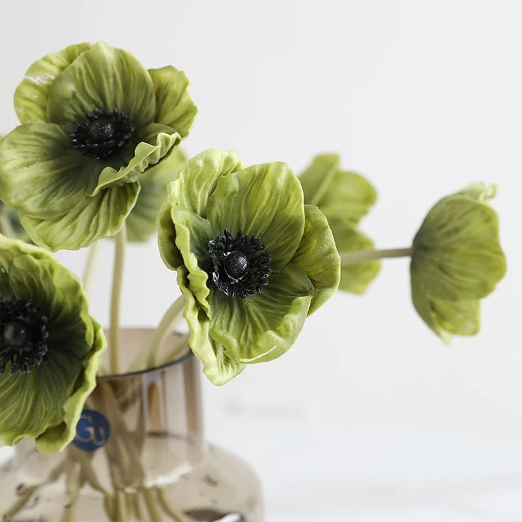 Autumn Artificial Poppy Flower Bouquet 5 Stems Short Stem Fall Decor Flowers Orange-Red/Green Fake Flowers Autumn Home