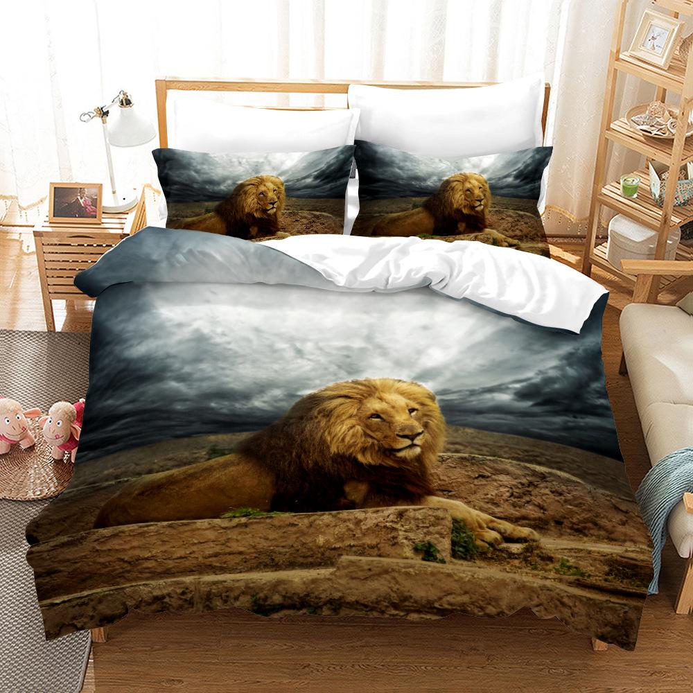 Comforter Lion King/Queen Sizewild Animal Print 3D Bedding Setbrown Lion Soft 2 Sblack
