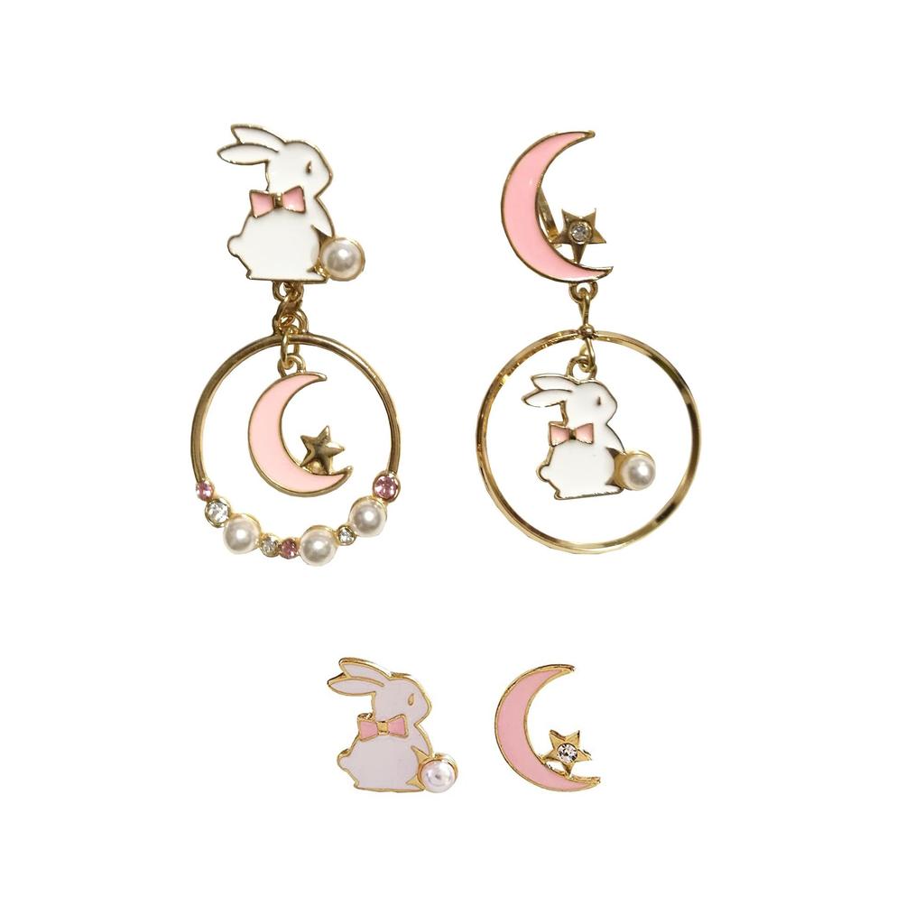 Feel and Rabbit Niedliches Kaninchen Geschenk mit Ring ohne rosa "Mond Ohrringe" Damen (Ohrringe & Ring, Set)