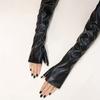 Black PU Leather Long Fingerless Gloves Punk Rock Dance Gloves Women Hip Pop Jazz Disco Mittens Clubwear Cosplay Accessories